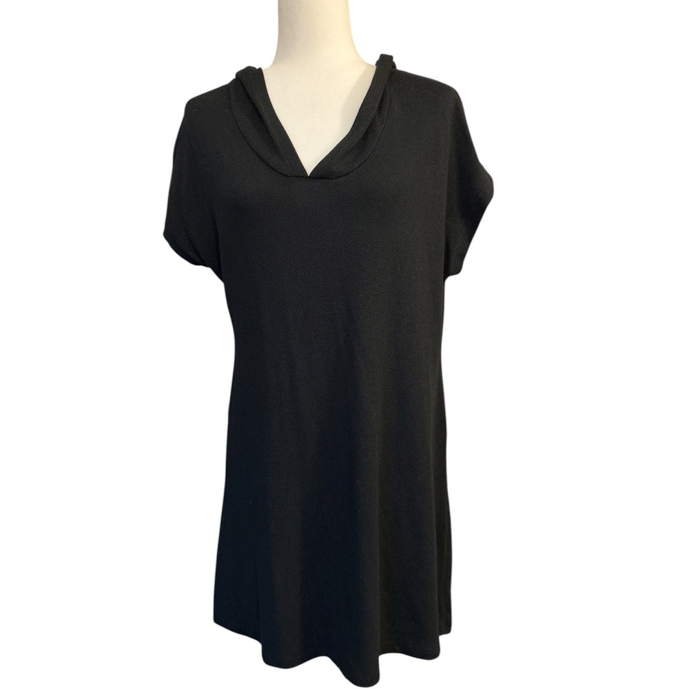 Cottage Country Black Hooded Tunic Top Women's Size M Made in Canada Wool Blend‎